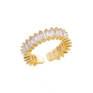✨ Gold PVD Stainless Steel Baguette Zircon Open Cuff Ring | Adjustable
